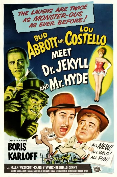 Boris Karloff (Dr. Henry Jekyll), Bud Abbott (Slim), Lou Costello (Tubby), Helen Westcott (Vicky Edwards) zdroj: imdb.com