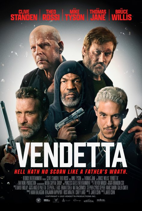 Bruce Willis (Donnie Fetter), Thomas Jane (Dante), Mike Tyson (Roach), Theo Rossi (Rory Fetter), Clive Standen (William Duncan) zdroj: imdb.com