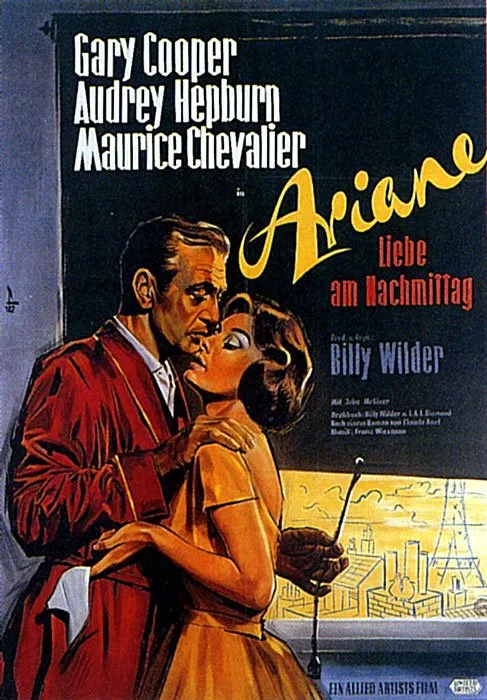 Gary Cooper (Frank Flannagan), Audrey Hepburn (Ariane Chavasse), Billy Wilder, Maurice Chevalier (Claude Chavasse) zdroj: imdb.com