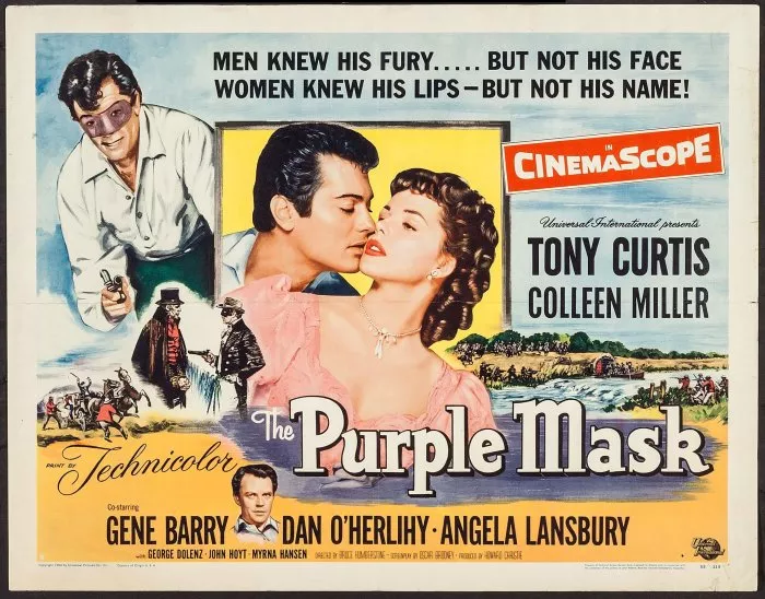 Tony Curtis (Rene de Traviere aka The Purple Mask), Colleen Miller (Laurette de Latour) zdroj: imdb.com