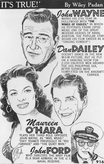 Maureen O’Hara, John Wayne (Frank W. ’Spig’ Wead), John Ford, Dan Dailey (’Jughead’ Carson) zdroj: imdb.com