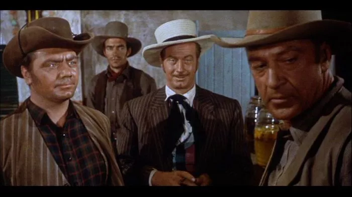 Gary Cooper (Benjamin Trane), Ernest Borgnine (Donnegan), Jack Elam (Tex), James Seay (Abilene) zdroj: imdb.com