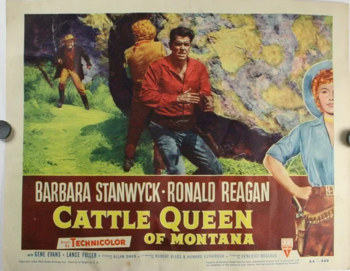 Ronald Reagan (Farrell), Barbara Stanwyck (Sierra Nevada Jones), Gene Evans (Tom McCord) zdroj: imdb.com