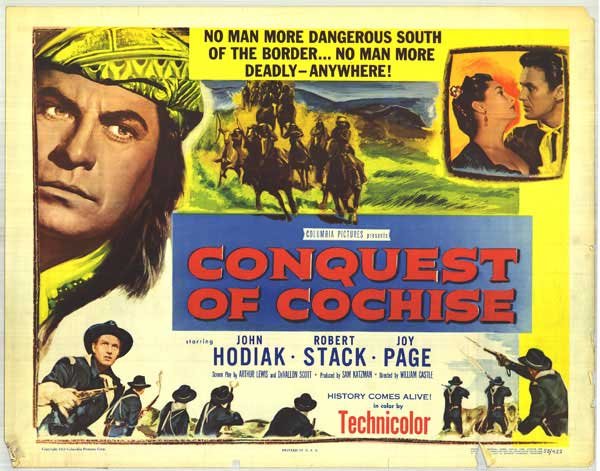 John Hodiak (Cochise), Joy Page (Consuelo de Cordova), Robert Stack (Maj. Tom Burke) zdroj: imdb.com