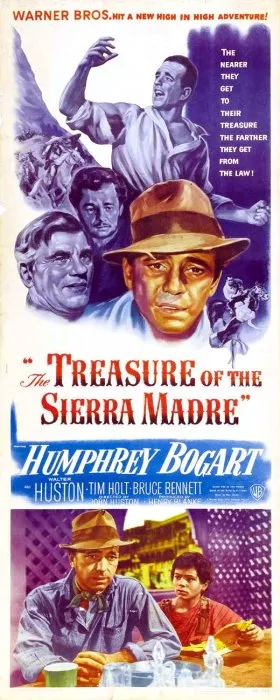 Humphrey Bogart (Fred C. Dobbs), Robert Blake (Mexican Boy Selling Lottery Tickets), Tim Holt (Curtin), Walter Huston (Howard) zdroj: imdb.com