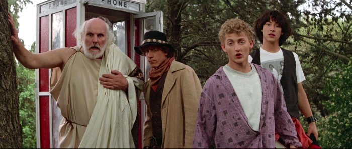 Keanu Reeves (Ted Theodore Logan), Dan Shor (Billy the Kid), Tony Steedman (Socrates), Alex Winter (Bill S. Preston Esquire) zdroj: imdb.com