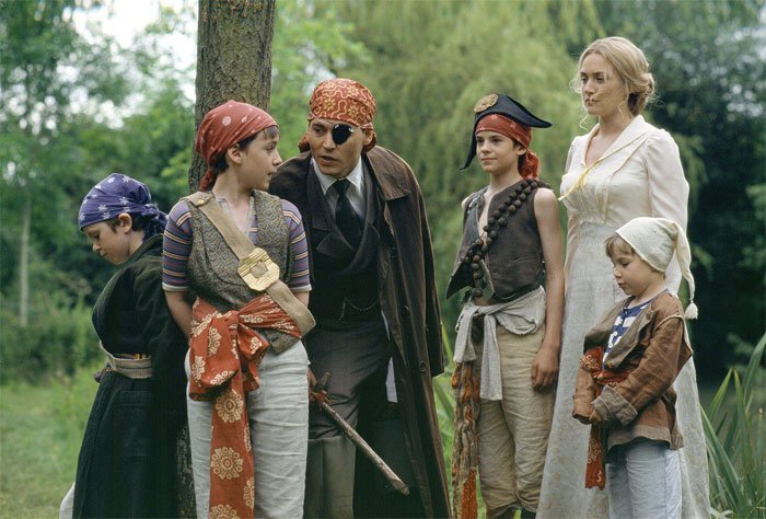Johnny Depp (Sir James Matthew Barrie), Kate Winslet (Sylvia Llewelyn Davies)