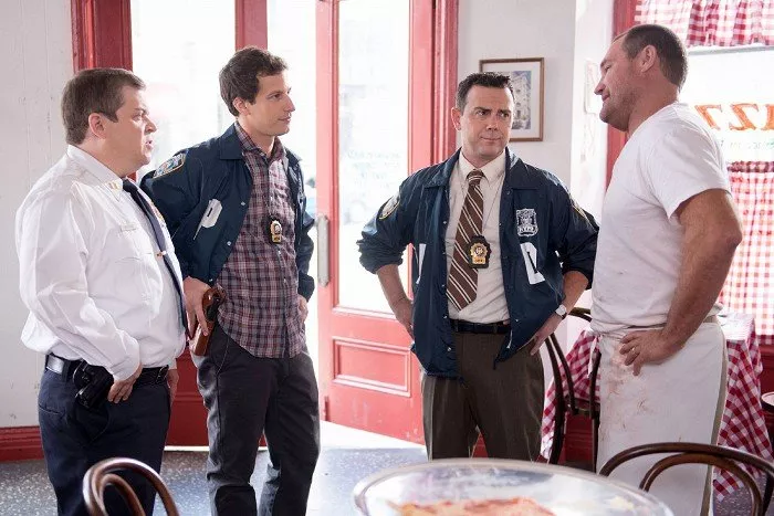Patton Oswalt (Fire Marshall Boone), Andy Samberg (Jake Peralta), Joe Lo Truglio (Charles Boyle)